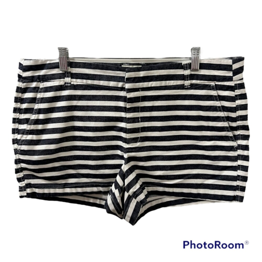 KHAKIS BY GAP The 3 Inch Short Womens Blue Striped Stretch Denim Size 16